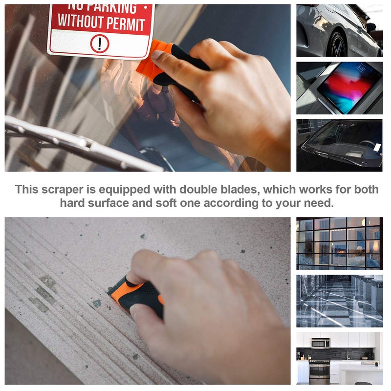 kapoua Razor Blade Scraper, Double Edge Razor Scraper Remover Tool with 30 Pcs Razor Blades for Labels Stickers Decals Removal Auto Window Tint Vinyl Tool Application (2 Pack) - Image 4